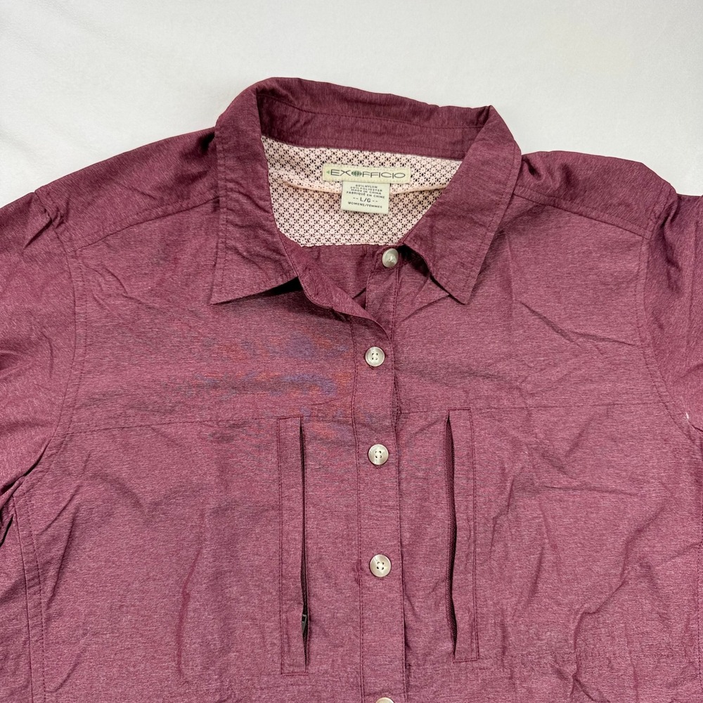 ExOfficio Womens Large Burgundy Long Sleeve Roll Tab Hiking Travel Shirt - Picture 8 of 9